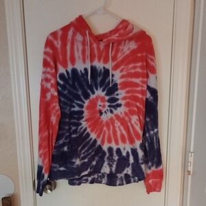 Vibrant Red and Blue Tie-Dye Hoodie